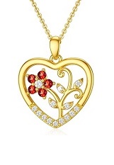small gold heart red garnet birthstone baby necklace